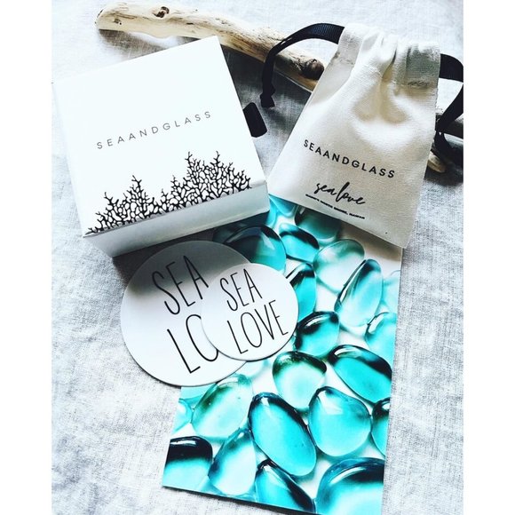 Sea And Glass - Sea Glass Threader Earrings - 14K Gold Fill - Ocean Blues - Picture 5 of 8